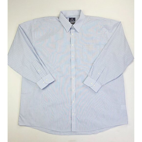 Stafford Size 19 36-37 Big Blue White Stripe L/S Travel Performance Super Shirt - Picture 5 of 9